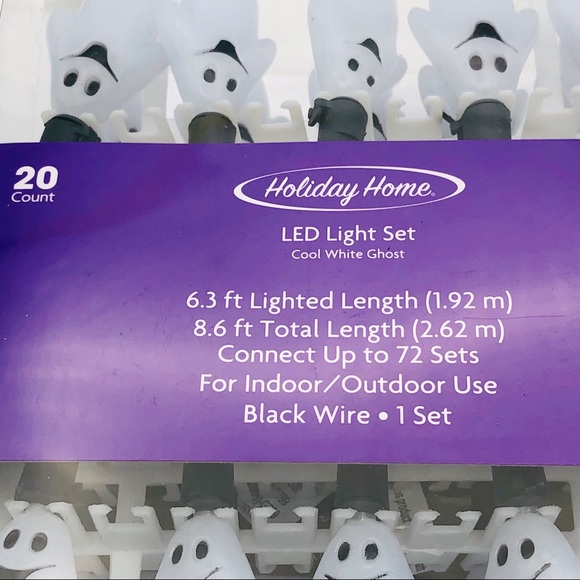 Ghost 20 Count String Lights LED Halloween 8 Foot Black Wire New in Box … - Picture 6 of 12